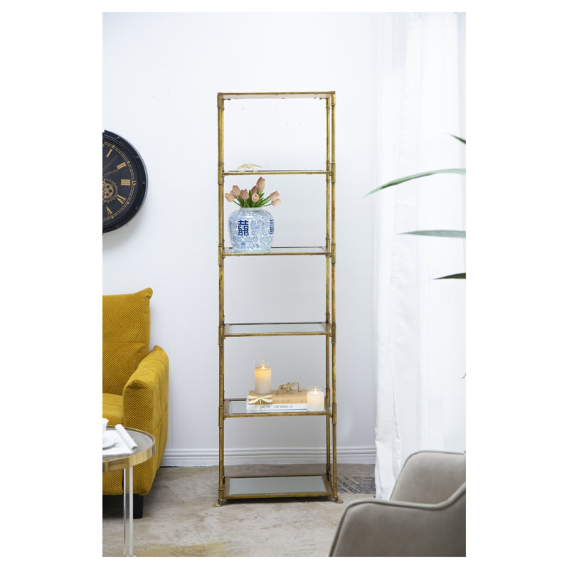 Étagère à miroir à six niveaux en or antique, étagère en métal de 70,5 po de hauteur