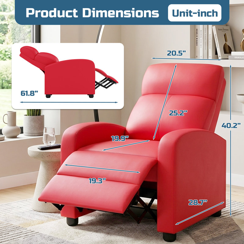 Fauteuil inclinable inclinable en cuir synthétique avec fauteuil repose-pieds et télécommande pour repose-pieds, rouge