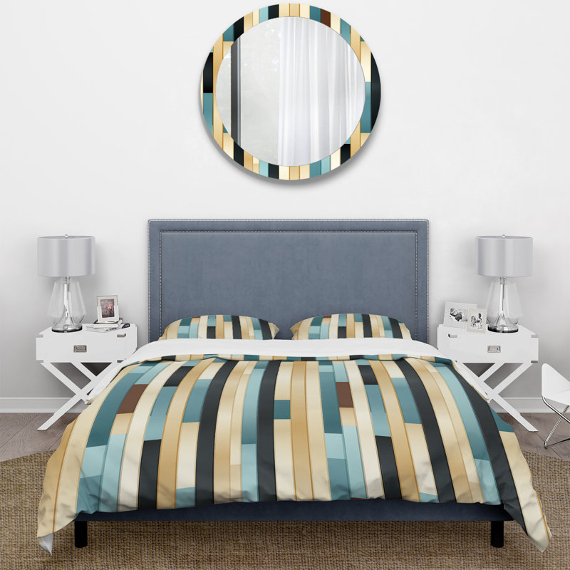 Ensemble de housse de couette à rayures bleues et bleues Harmony, Housse de couette pour très grand lit et 2 très