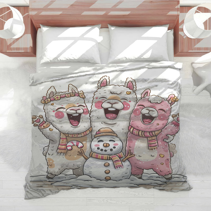 Lamas avec édredon bonhomme de neige, Grand lit