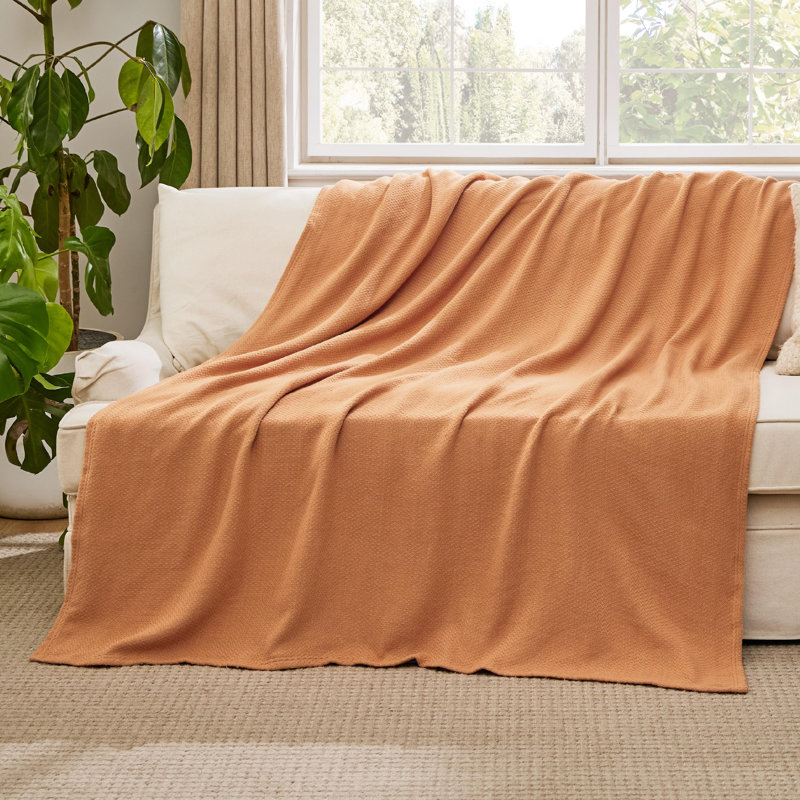 Bedsure 100% Cotton Blanket Soft Cozy Textured Herringbone Woven Blanket for All Seasons, Queen, White