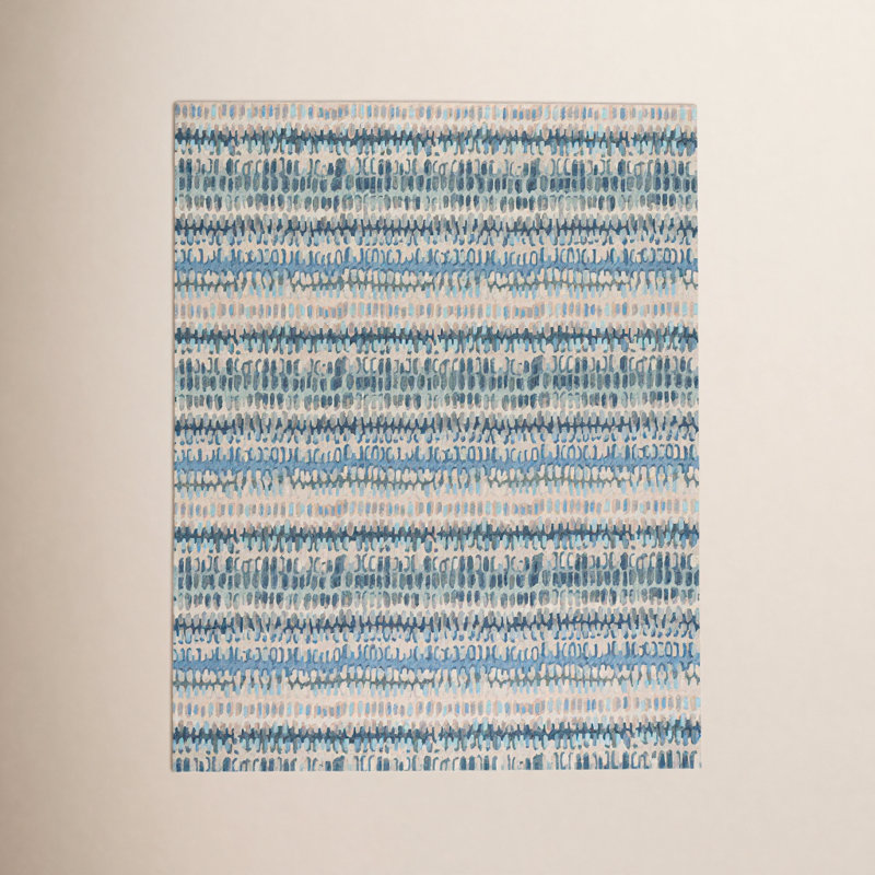 Tapis indigo / denim / beige en laine à motif abstrait Paint Chip, Rectangle 9 pi 6 po x 13 pi 6 po