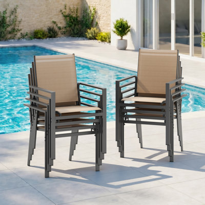8-Piece Outdoor Dining Armchairs, Stackable Dining Chairs For All Weather For Backyard, Garden