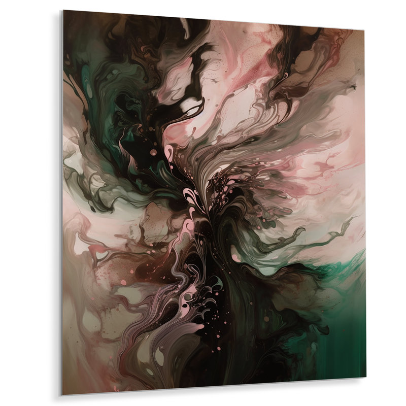 Décoration murale géométrique moderne en métal rose et vert Inner Worlds of Marble II, 44" H x 34" W