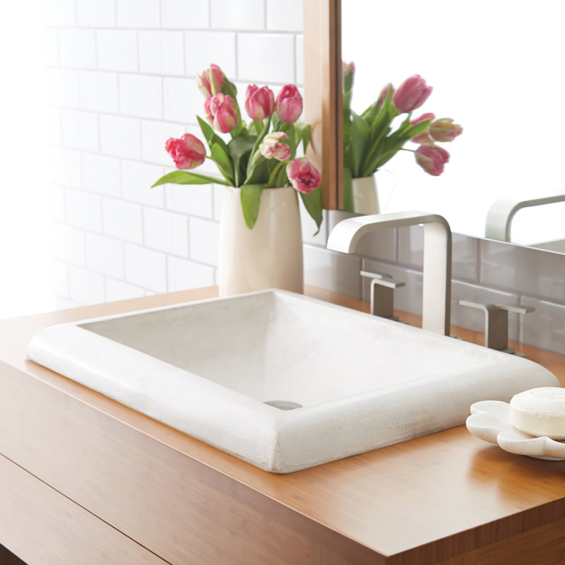 NativeStone Handmade Rectangular Drop-in Bathroom Sink, Pearl