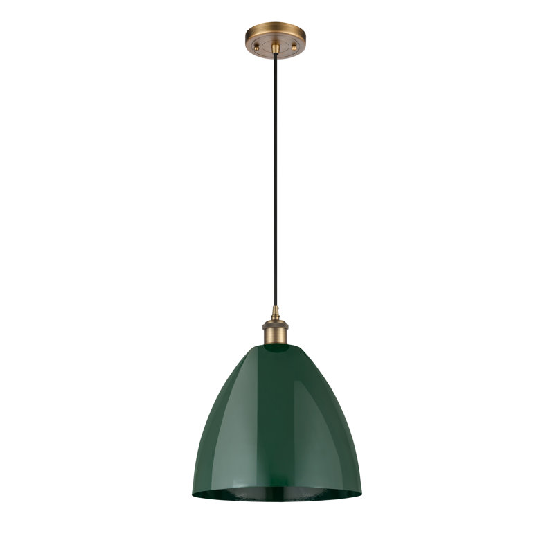 Luminaire suspendu conique 1 lumière, H 14,75 po x l 12 po x P 12 po, Vert, Laiton brossé