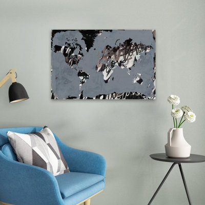 Love The World Map - Abstract Black Continents Gray Art
