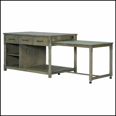 Îlot de cuisine extensible avec rangement, chariot de cuisine multifonctionnel avec prises de courant intégrées, îlot de cuisine rétro sur roulettes avec tiroirs et tablettes ouvertes pour la cuisine