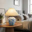 Lampe de table en céramique faite à la main ciel étoilé - abat-jour en lin bleu et blanc pour le salon, la chambre à coucher et le chevet