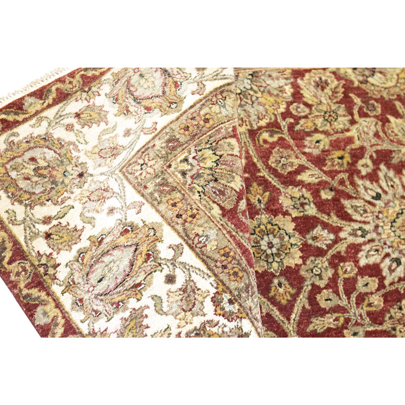 Hand Knotted Wool Oriental Area Rug in Red And Ivory
