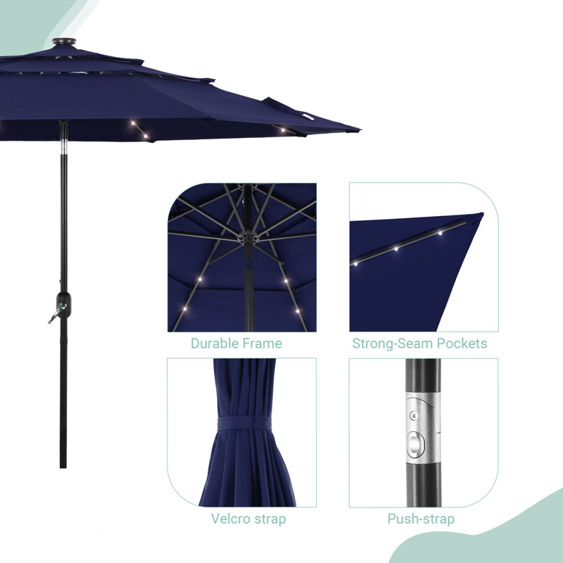 Parasol rond 10 'Ruthy, Tissu bleu marine