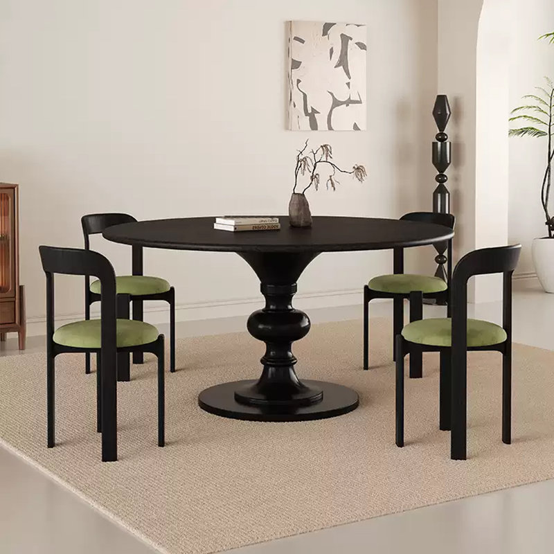 American retro round table chair combination, 1 Table 6 Chairs, 29.52"H x 59.05"L x 53.14"W