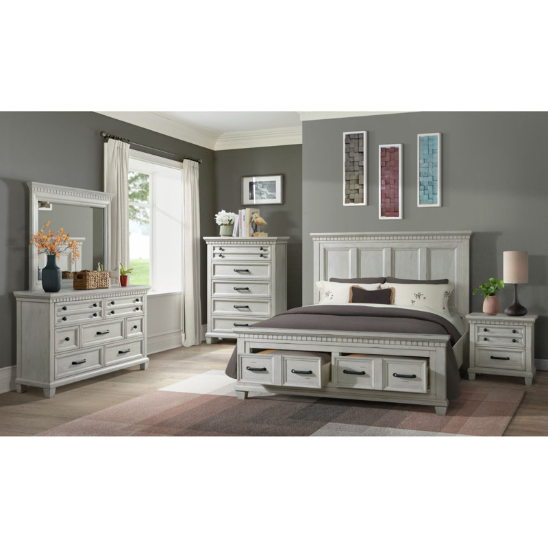 Palermo Storage 5PC Bedroom Set In Antique White, King