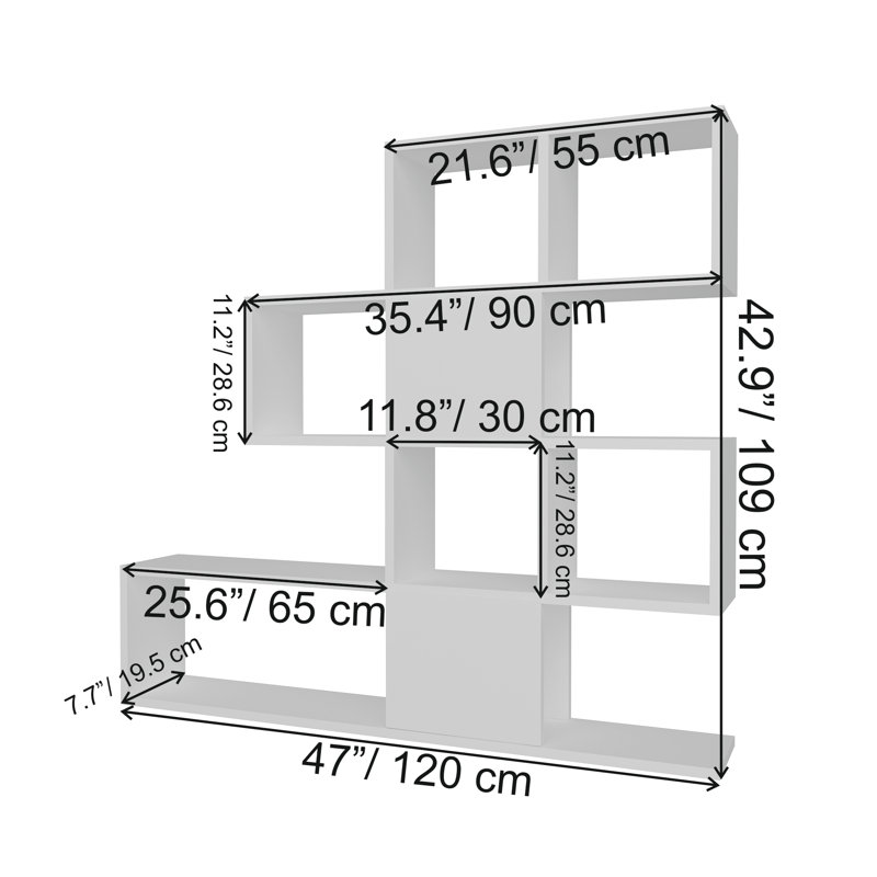Karlin 109cm H x 120cm W Ladder Bookcase, Anthracite/White