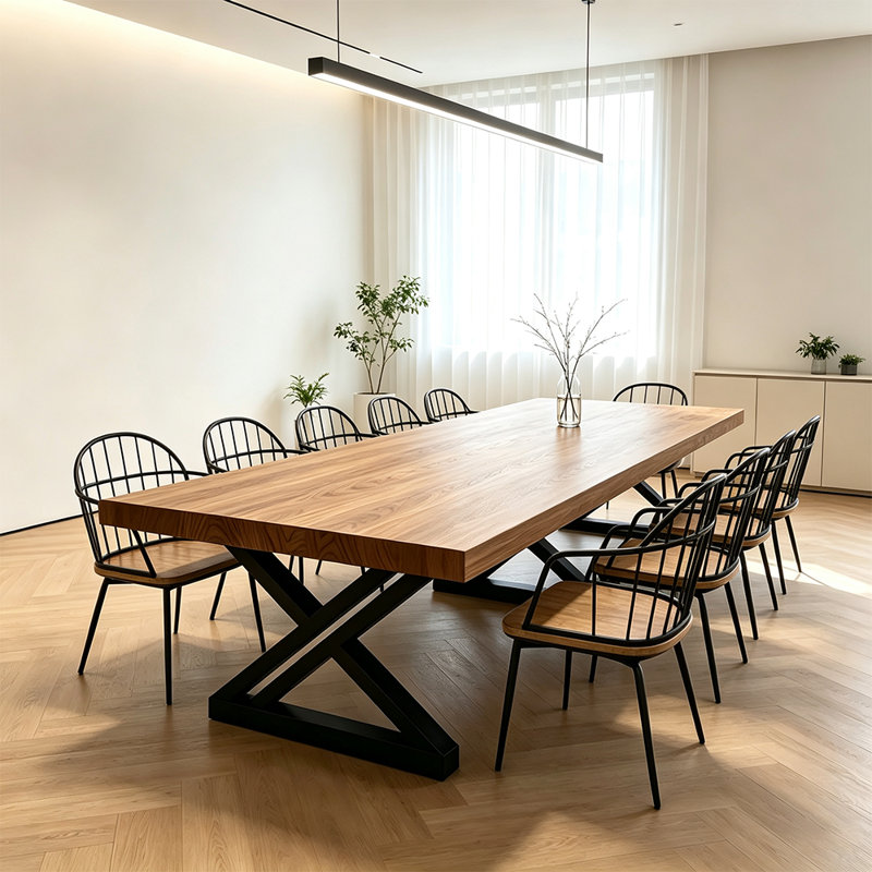 Modern Farmhouse Solid Wood Rectangular Dining Table, 29.5" H x 118.1" W x 47.2" D