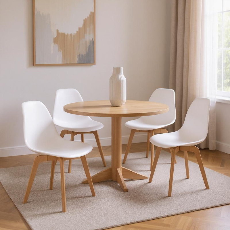 Ensemble de quatre chaises d'appoint en plastique robustes blanches et naturelles, Naturel, Blanc