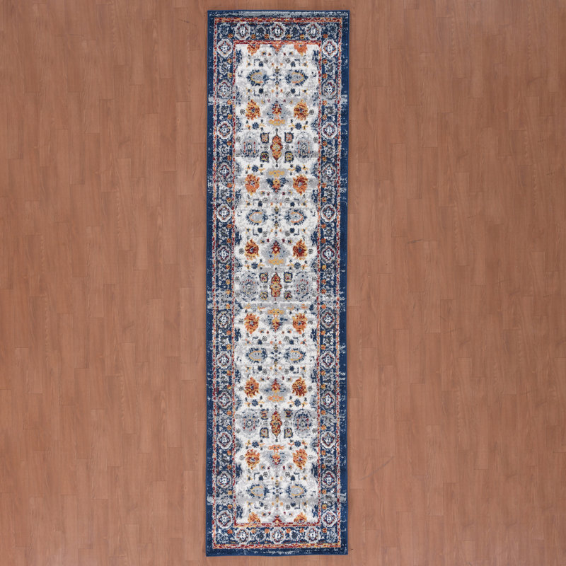 Tapis bleu / jaune Aleyssi, Tapis de couloir 2 pi 6 po x 10 pi 3 po