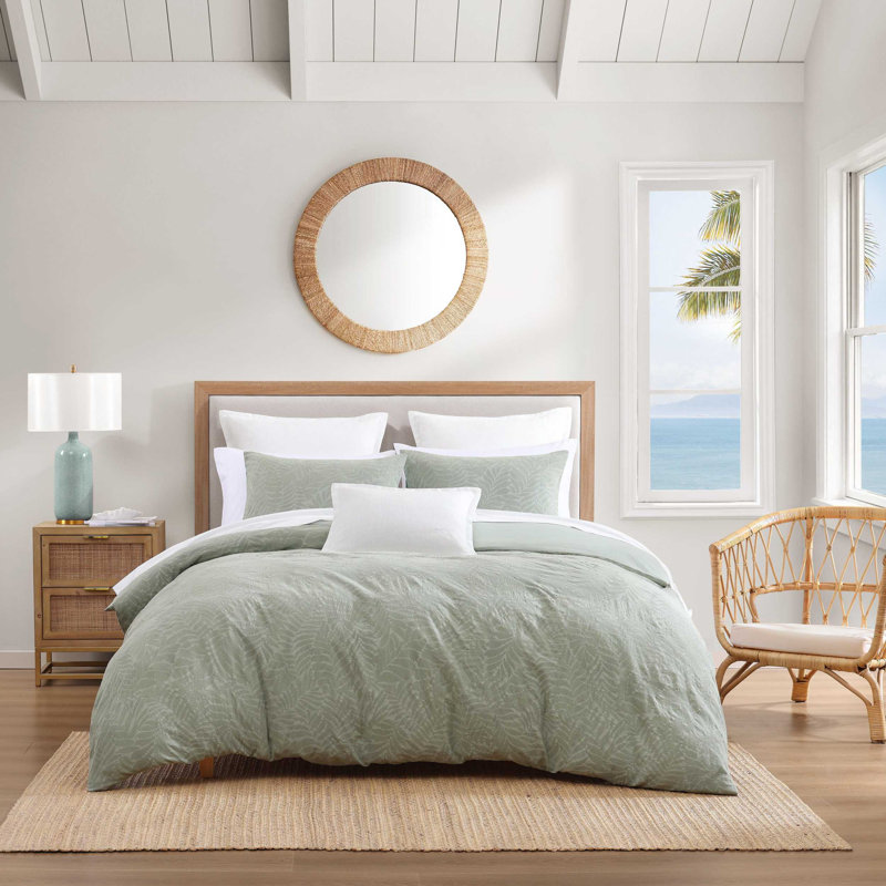 Tommy Bahama Harbor Palm Cotton Green Duvet Cover Set, King Duvet Cover + 2 King Shams