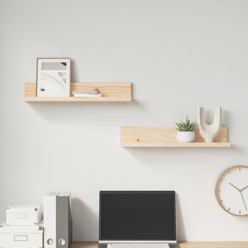 Wall Shelves 2 Pcs Solid Wood Pine, 9cm H x 50cm W x 11cm D, Brown