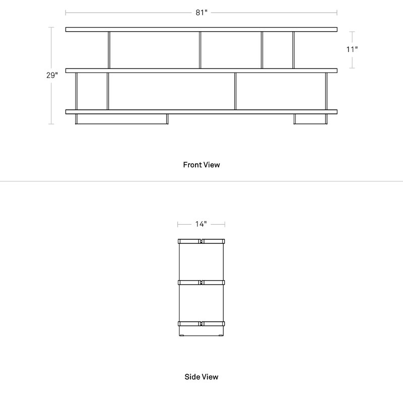 Happy Day Bookcase, (3 Shelves) 29" H x 81" W x 14" D, White Oak/Oblivion	