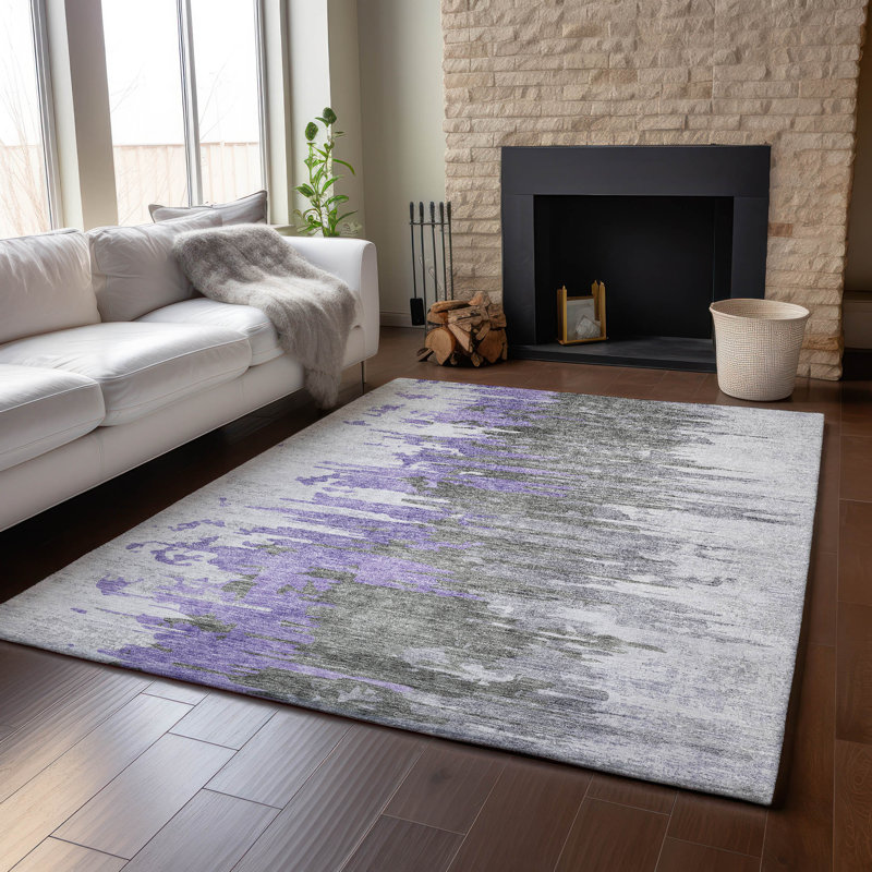 Tapis mauve de qualité supérieure lavable à la machine Prisco, Rectangle 10 pi x 14 pi