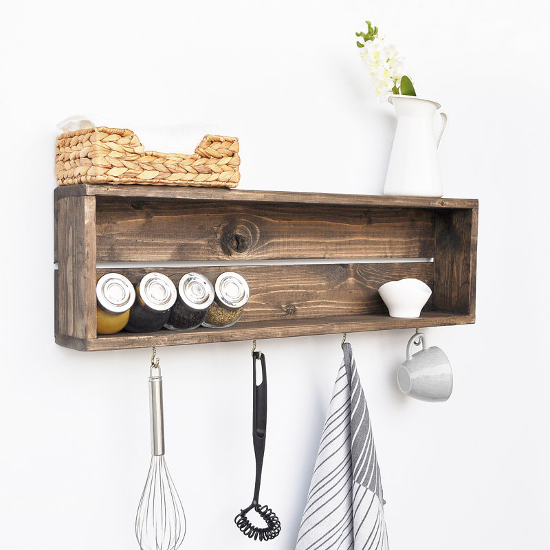 Handmade Kitchen Shelf, Solid Spruce Wood, 27.6 x 8.3 x 4.0 inches | Rustic Walnut Color, Traditional Design | Assembled, Durable & Stylish Storage Solution for Home & Kitchen Organization