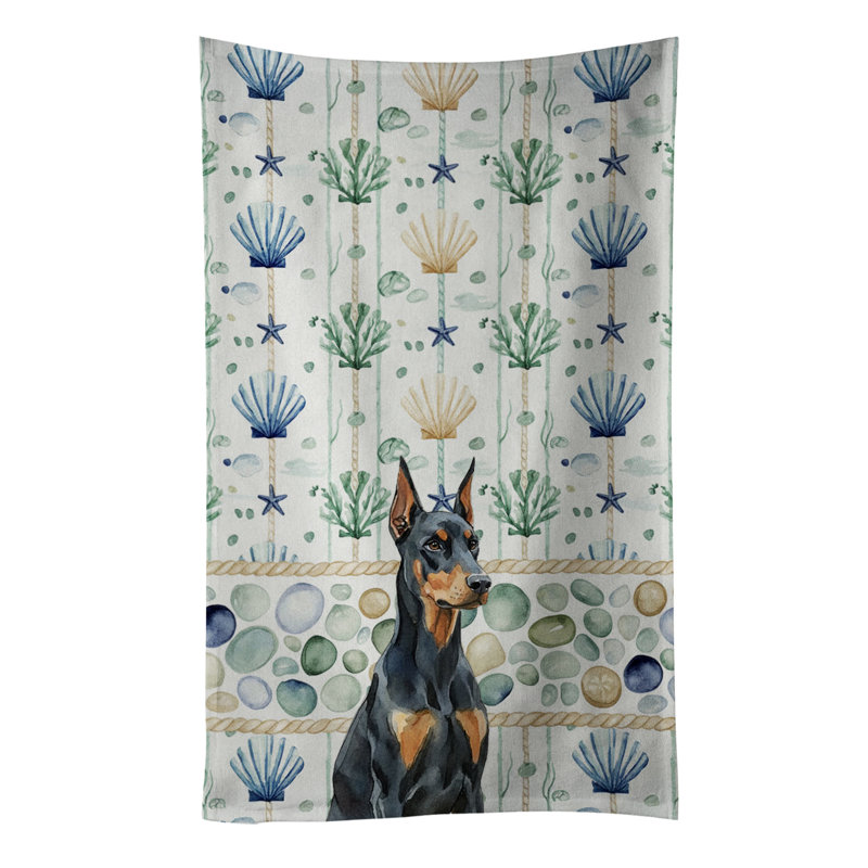Doberman Pinscher Coastal Sea Glass Kitchen Towel, Doberman Pinscher