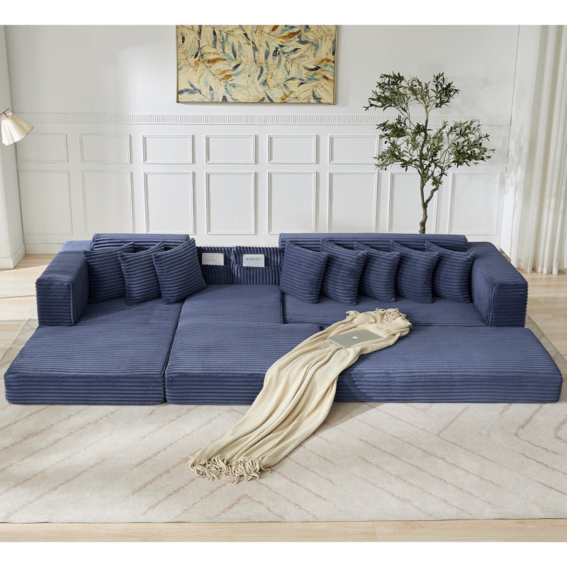 Canapé modulaire moderne en velours côtelé Veyra, Polyester gris clair