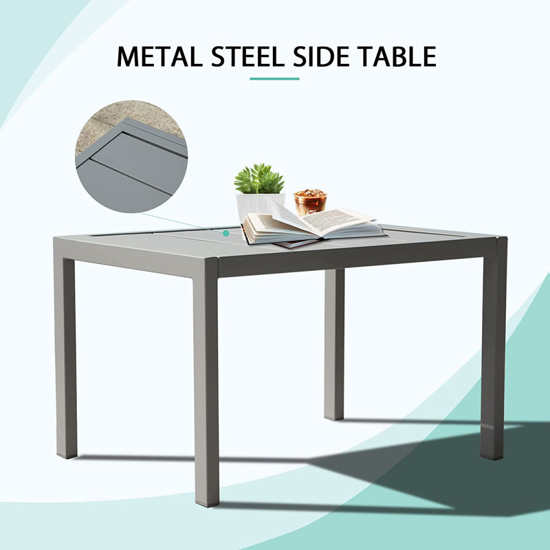 3 PCS Yunis Outdoor Metal Chaise Lounge Set with Table, Gray