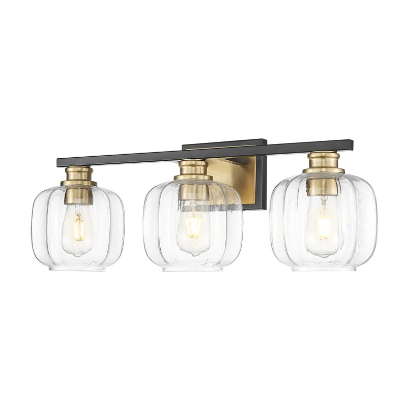 Meuble-lavabo 3 lumières noir mat et laiton 25 po avec globes en verre transparent Veronica