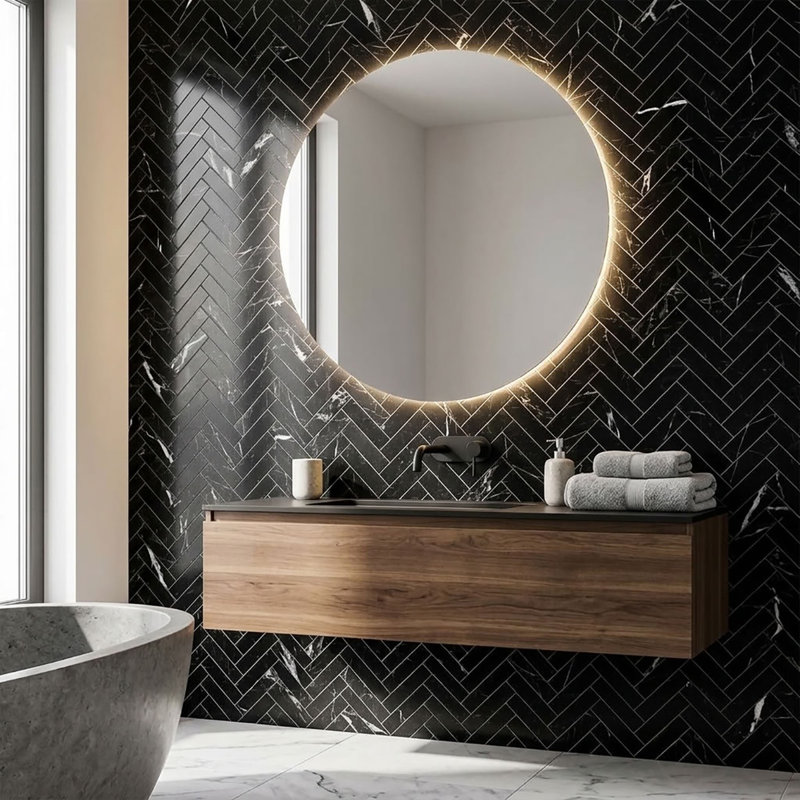 Nero Marquina Honed 1x4 Herringbone Marble Mosaic