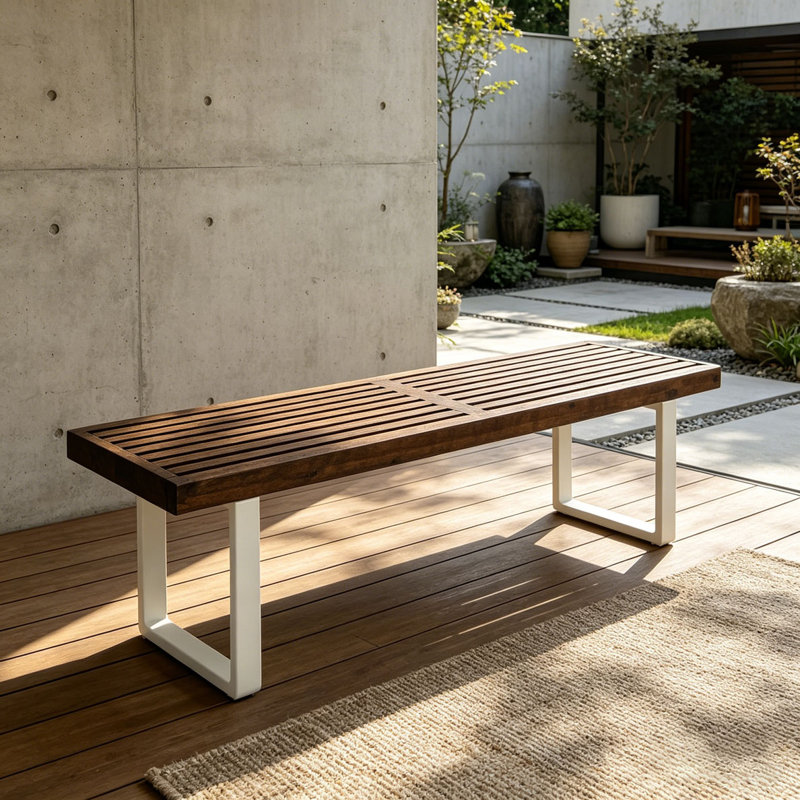 Banc de patio en bois d'acacia, Brun / blanc