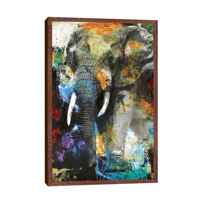 Elephant - Print on Canvas, Classic Brown Wood Framed, 101.6cm H x 66.04cm W x 3.81cm D