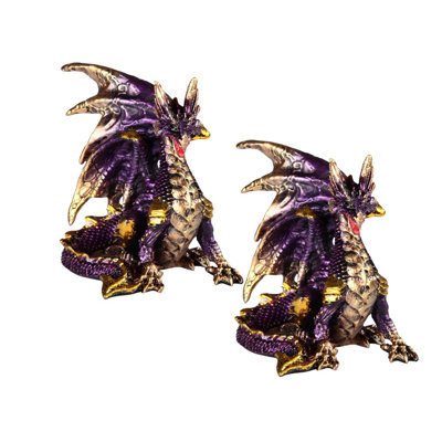 "2-PC Set" ICE ARMOR 3.75"W Purple Dragon Figurine Figurine Statue Ornament Home/Room Decor and Perfect Gift Ideas for House Warming, Holidays and Birthdays Great Collectible Addition