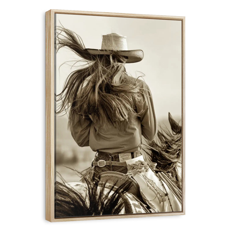 Sepia Cowgirl, 31" x 46", Floating Frame Natural Wood