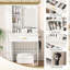 Coiffeuse avec éclairage DEL réglable, prise électrique et support pour sèche-cheveux - Style américain pour chambre à coucher - Gain de place - Montage facile - Miroir - Meuble blanc - Éclairage professionnel