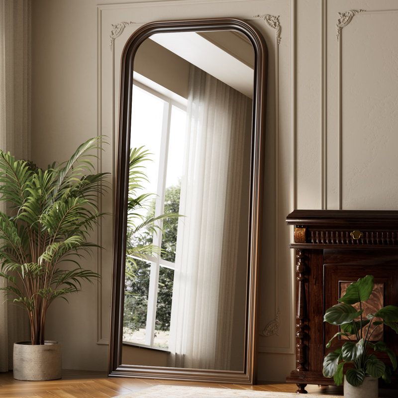 Oversized Vintage Full Length Mirror 32"X71" Arched Standing Floor Mirror Wall Mirror With PU Frame, 71" x 32", Dark Brown
