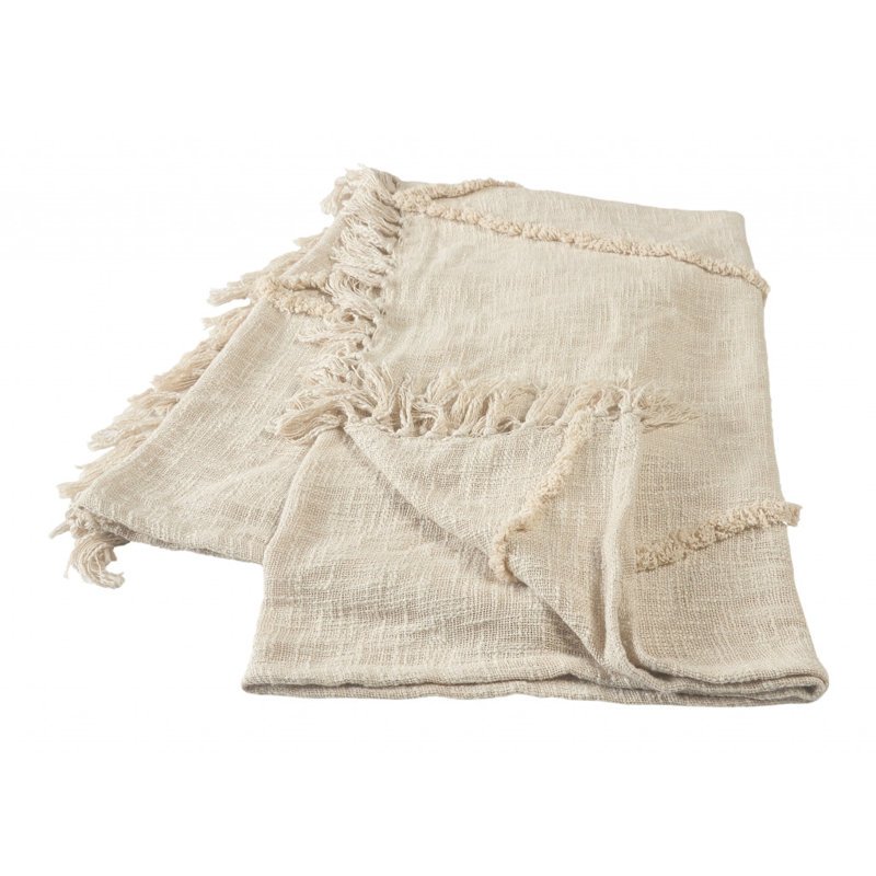 Jeté en coton tissé crème, Crème, crème