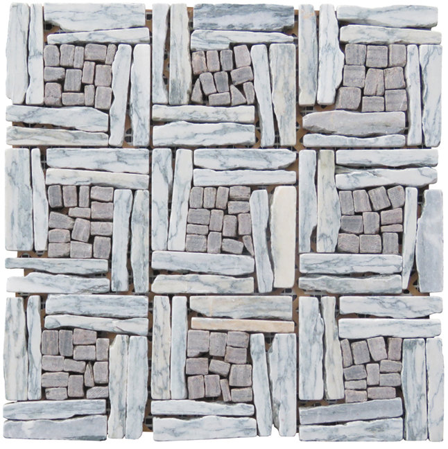 Carreau de mosaïque fantaisie en granit 1 po x 4 po Landscape Landscape, Gris frais / gris foncé