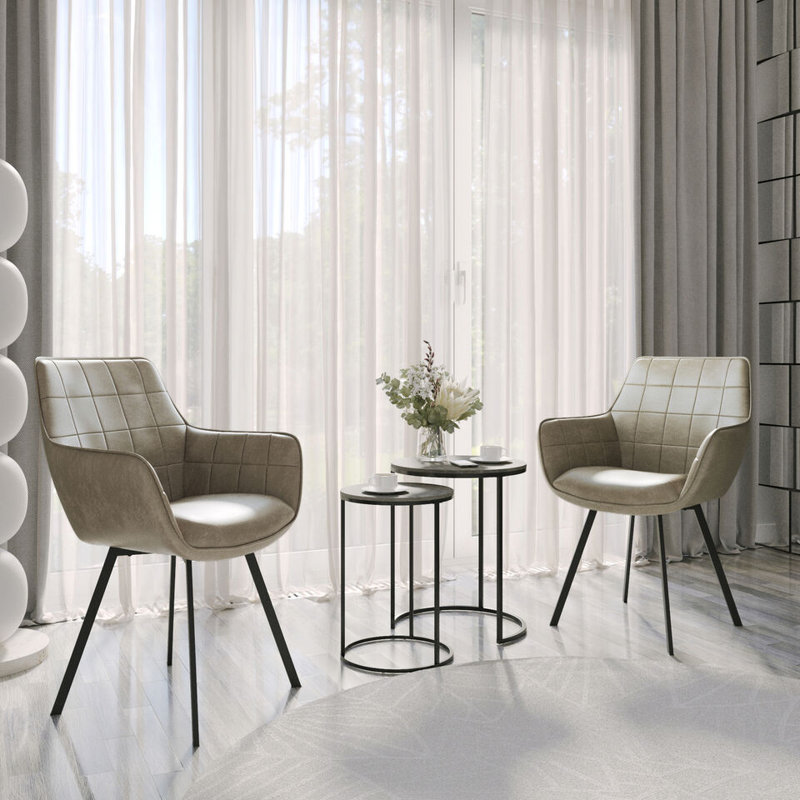 45.01cm H Upholstered Metal Dining Chairs in Leather, Elephant