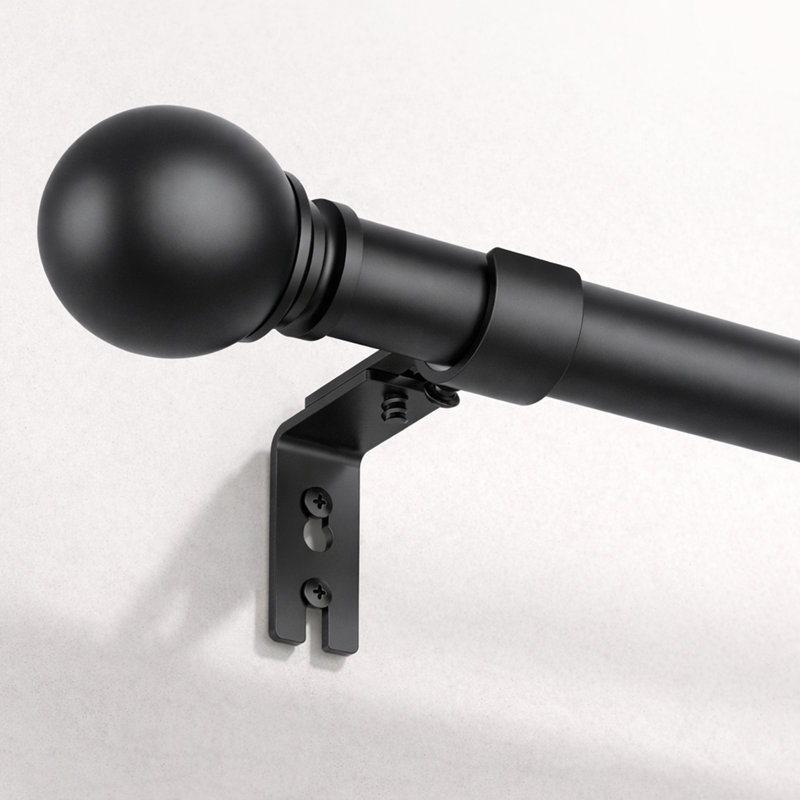 Premium-Quality Adjustable Plain Metal Curtain Rod for Heavy Room Darkening Panels (with Finials), 160cm - 300cm, Matte Black