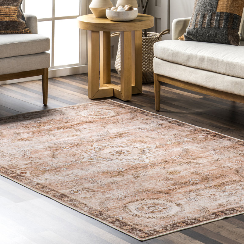 Kirsi Floral & Paisley Machine Washable Area Rug for Living Room Bedroom Dining Room Kitchen, Rust/Multicolor