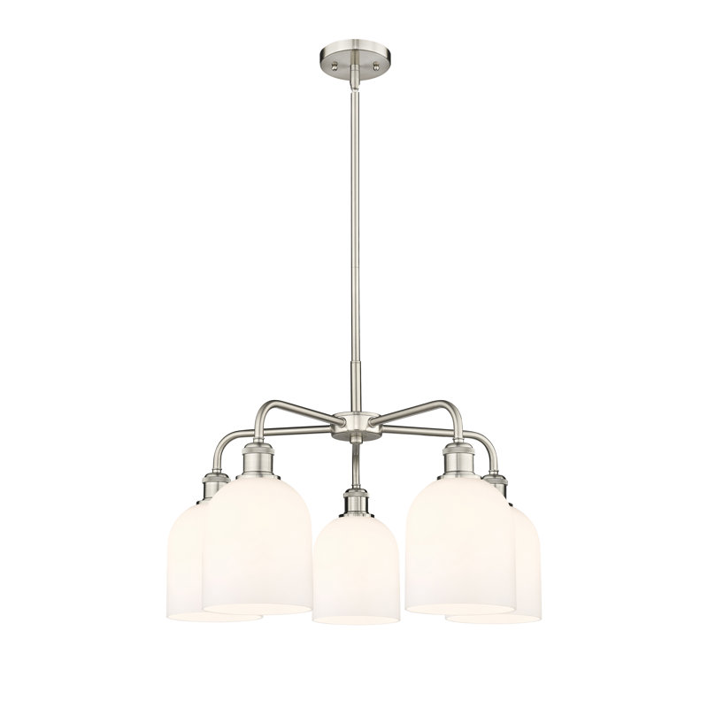 Odaniel 5 - Light Steel Dimmable Bell Chandelier, Satin Nickel, Gloss White