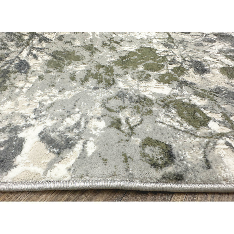 Mamane Transitional Floral Green Area Rug, Rectangle 3'3" x 4'11" 