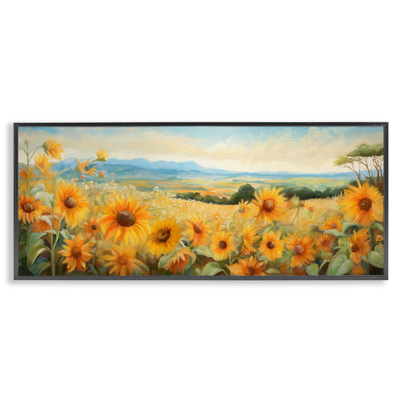 "Tournesol", art giclée par Ramona Murdock bg-182, H 13 po x l 30 po, Giclée encadrée noir minuit