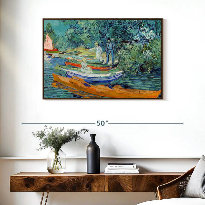 Rive de l'Oise à Auvers, 37 po x 25 po, Cadre flottant noyer