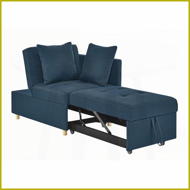 Convertible Sleeper Sofa Chair Adjustable Backrest Recliner with Pullout Sofa Bed, Blue Linen