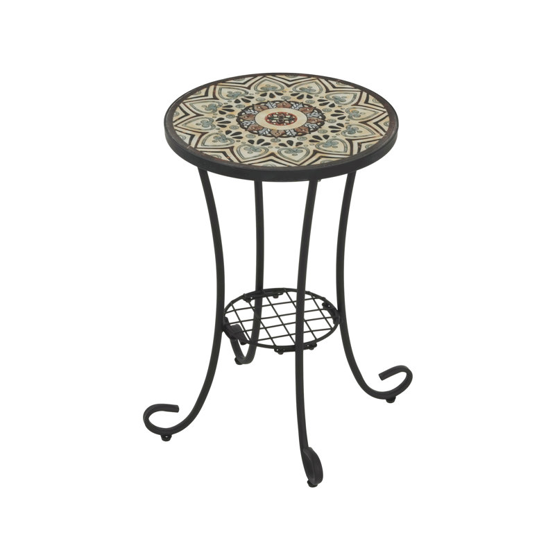 Patio Side Table with Shelf,Brown+Black, Brown