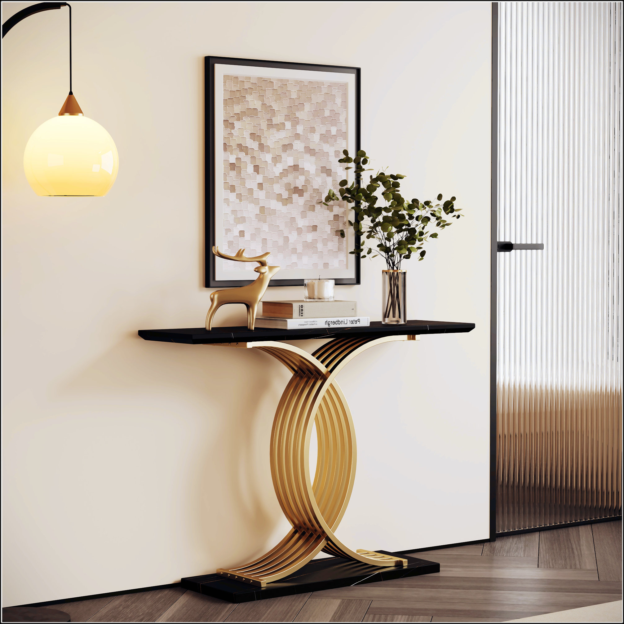 Ivy Bronx Luxury Accent Console Table With Gold Intertwined Metal Legs ...