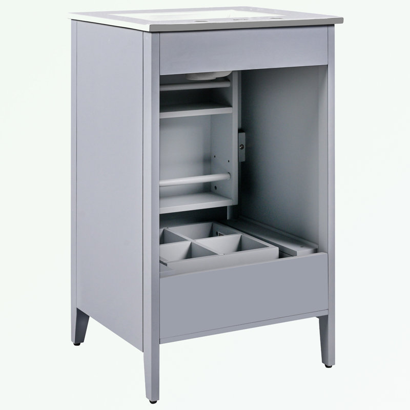 Meuble-lavabo de salle de bain avec lavabo, tiroir fonctionnel et tablette de porte, Gris